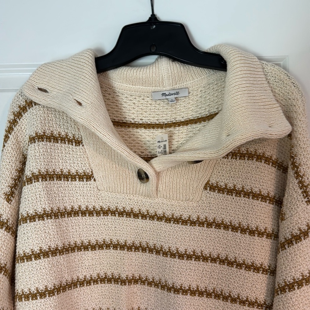 NWT Madewell Canby Button Mockneck Sweater in Stripe Size M